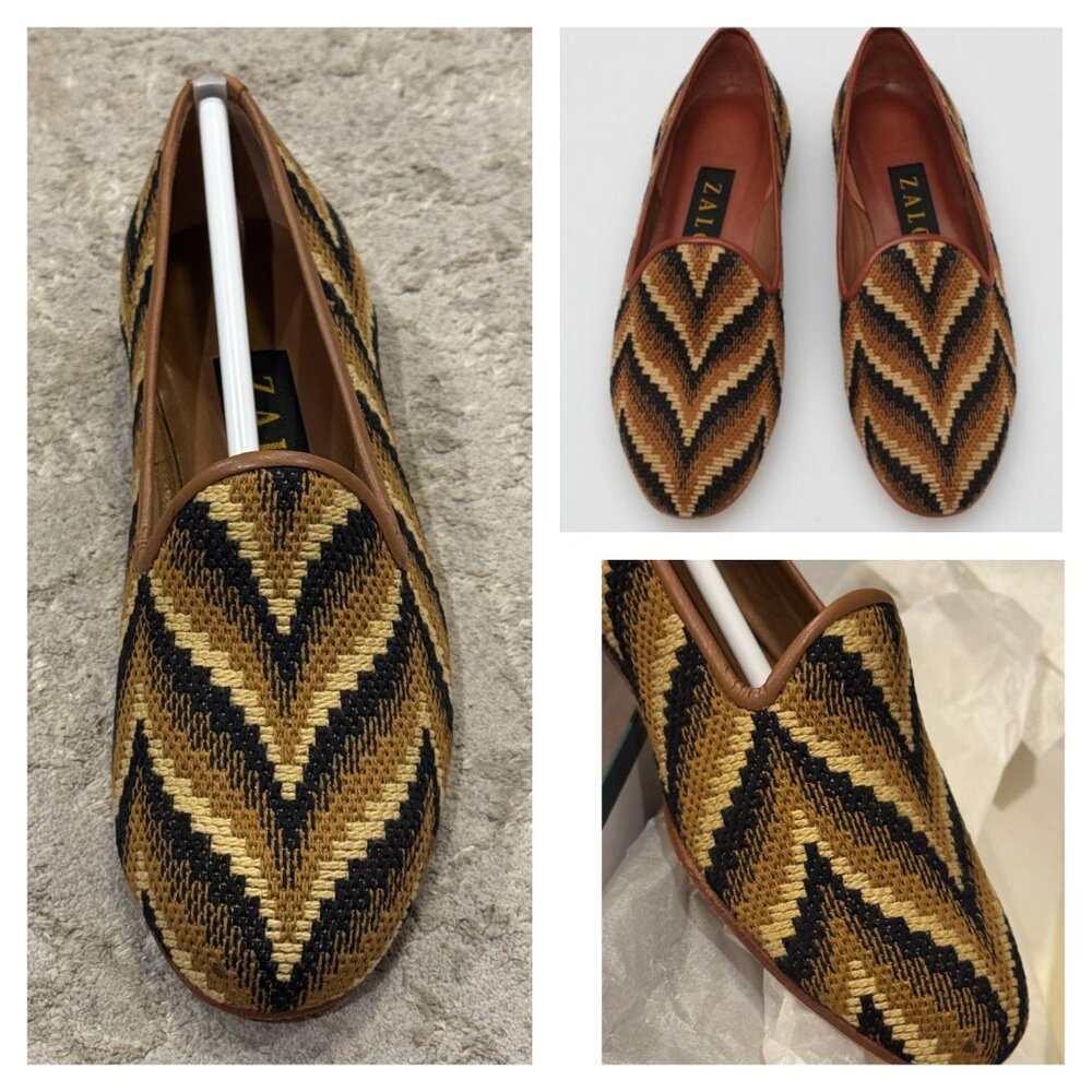 Share Zalo Gentry Black Walnut Leave Brown Flat Loafer Geometric Slip on Stitch